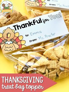 thanksgiving treat bag topper with the words thank you for giving from ms proctor on it