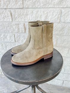 Isabel Marant Etoile Susee Boot in Taupe Ankle boot Short heel Hidden wedge: 3cm Rounded toe 100% Calfskin leather Taupe Ankle Boots, Short Heels, Denim Hat, Low Boots, Isabel Marant Etoile, A Perfect Circle, Mother Denim, Hair Fragrance, Frame Denim