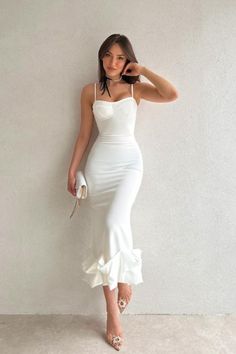 Professional Fits, White Reception Dress, White Rehearsal Dinner Dress, Birthday Party Club, Women Summer Fashion, Backless Midi Dress