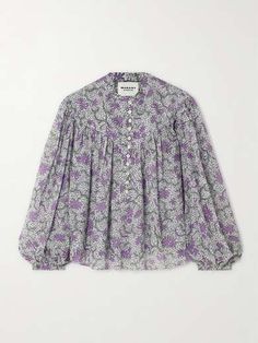 MARANT ÉTOILE Salika floral-print cotton-voile blouse | NET-A-PORTER Chic Floral Print Cotton Blouse, Chic Cotton Blouse With Floral Print, Cotton Floral Print Blouse For Daywear, Denim Flats, Cotton Voile, Fit Inspo, Fashion Killa, Skirt Top, Net A Porter