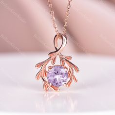 ☆Necklace Material☆ Material: 925 Sterling Silver/Solid 10K/14k/18k/Platinum Rose Gold/White Gold/Yellow Gold/Black Gold (PLEASE choose silver or platinum if you are allergic to nickel.) ☆Pendant Details☆ -Center Stone: 7mm Round Cut Lavender Amethyst -Chain Length: 43cm with 2cm extender -The gemstone can be replaced with other gemstones, such as Aquamarine, Black Rutilated Quartz, Blue Sandstone, Ruby, Morganite, Peridot, Citrine, Topaz...etc, if need this service please feel free to contact m Lavender Fine Jewelry Necklace For Gift, Anniversary Lavender Gemstone Necklace, Fine Jewelry Rose Gold Amethyst Necklaces, Fine Jewelry Rose Gold Amethyst Necklace, Rose Gold Amethyst Necklace For Gift, Elegant Rose Gold Amethyst Necklace, Lavender Gemstone Round Necklace, Rose Gold Amethyst Pendant Jewelry, Vintage Amethyst Pendant Jewelry