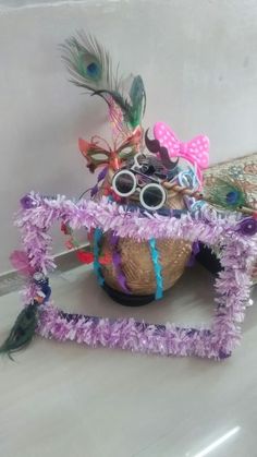 a basket filled with lots of colorful items on top of a table