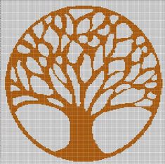 a cross stitch pattern with an orange tree in the shape of a circle on a white background