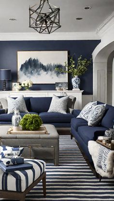 Navy and Grey Living Room Grey And Navy Living Room, Navy And Grey Living Room, Navy Living Room, Blue Grey Living Room, Blue Sofa Living, Blue Sofas Living Room, Navy Living, Navy Living Rooms, Blue And White Living Room