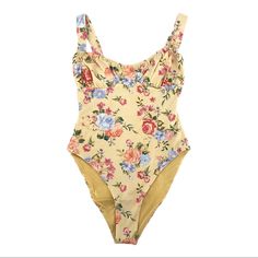 Weworewhat Yellow Floral Ruched One-Piece Swimsuit A One-Piece Swimsuit Featuring A Dainty Floral Print And Ruching At The Cups. - Sweetheart Neckline - Pull-On Style - Adjustable Shoulder Straps - Ruched Cups - Lined - Nylon/Spandex Condition: New With Tags Made In: China Inventory: Wt3302.6.15 Yellow Lined Swimwear For Summer, Yellow Lined Bodysuit For Vacation, Fitted Yellow Printed Bodysuit, Fitted Printed Yellow Bodysuit, Yellow Poolside Bodysuit With Lined Body, Yellow Bodysuit With Lined Body For Poolside, Yellow Lined Bodysuit For Poolside, Yellow Lined Bodysuit For Beach Season, Fitted Yellow Bodysuit For Beachwear