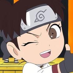 an anime character with brown eyes and black hair wearing a white shirt, holding his hand up in the air