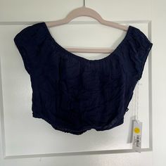 Linen Material Navy Cropped Top Navy Casual Crop Top For Summer, Navy Tops For Spring Vacation, Navy Spring Vacation Top, Navy Crop Top, Linen Material, Cropped Top, Navy Tops, Color Blue, Womens Tops