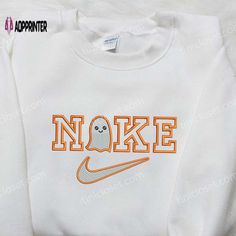 Introducing the Baby Ghost x Nike Embroidered Sweatshirt, the ultimate fashion statement for Halloween enthusiasts! This limited edition sweatshirt boasts Nike Embroidered Sweatshirt, Nike Inspired, Embroidered Apparel, Custom Nike, Sweatshirt Halloween, Ghost Pumpkin, Nike Sweatshirts, Custom Nikes, Embroidered Clothes