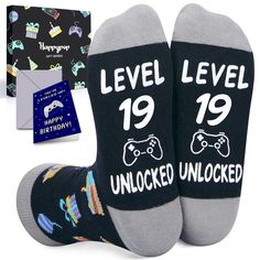 19TH BIRTHDAY GIFT: Celebrate the edge of a new decade with our 19th Birthday Socks. Designed for the gaming enthusiast, these socks feature a non-slip message, 'LEVEL 19 UNLOCKED,' along with a dynamic game-pad pattern. They make a fantastic gift for the video game lover who's about to conquer their 19th year of life's exciting challenges. GIFTS FOR TEENS: Celebrate the pivotal 18th birthday with our funny socks, ideal for your sister, brother, daughter, son, granddaughter, grandson, niece, nep 18th Birthday Gifts For Boys, 18th Birthday Gifts, Funny Socks, Birthday Gifts For Boys, Perfect Birthday Gift, Gifts For Your Mom, Novelty Socks, Athletic Socks, Sock Gifts