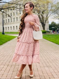 Beautiful floral print dress with stretchy smocked bodice, ruffle detail, tiered skirt and fun tie back closure that you will love. 100% Polyester Machine was cold. Hang to dry. Aprox. measurements in inches: XS:Length-45.5 |Bust-28 |Waist-23 S:Length-46 |Bust-30 |Waist-25 M:Length-46.5 |Bust-32 |Waist-27 L:Length-46.5 |Bust-34 |Waist-29 XL:Length-47.5 |Bust-36 |Waist-31 modest dresses, modest dress, modest midi, modest maxi, modest fashion, modest trendy dresses, modest boutique, modest attire, Modest Floral Dresses, Modest Skirt Outfits, Modest Attire, Modest Floral Dress, Modest Midi Dress, Modest Boutique, Modest Skirt, Church Clothes, Fun Tie