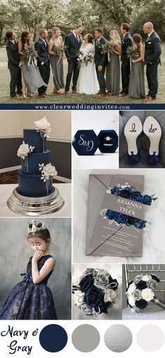 a collage of photos with blue and gray wedding colors