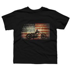 Channel your inner artist with the Motorcycle American Flag patriotic vintage July 4th premium ring spun cotton graphic Boy's t shirt created by littlesenh1 for Design By Humans. It's time to add a pop of color, a splash of humor, and a whole lot of creativity to your day with apparel designed by one of our global artists. We're here to help you find that perfect you style! Patriotic Black T-shirt For Veterans Day, Black Cotton T-shirt Made In Usa, Black T-shirt With American Flag For 4th Of July, Black Graphic Print T-shirt For 4th Of July, Patriotic Pre-shrunk Fan Merchandise T-shirt, Black Short Sleeve Patriotic T-shirt, Patriotic Black Short Sleeve T-shirt, Black Patriotic Short Sleeve T-shirt, American Style T-shirt For Independence Day