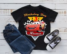 Disney Cars Birthday Family T-shirts. Lightning Mcqueen Birthday T-shirts Cars Theme Birthday Shirts, Disney Cars Birthday Party Decorations, Lightning Mcqueen Shirt, Piñata Cars, Lightning Mcqueen Birthday, Mcqueen Birthday