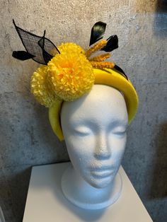 Hand Made  Fascinator comes with dustbag Yellow Fascinator For Royal Ascot Party, Yellow Costume Hats For Summer Evenings, Yellow Mini Hats For Spring Evening Events, Yellow Summer Evening Costume Hats And Headpieces, Summer Evening Hair Accessories With Handmade Flowers, Handmade Flower Hair Accessories For Summer Evenings, Yellow Evening Headpieces For Spring, Adjustable Yellow Costume Hats For Spring, Yellow Costume Hats And Headpieces For Evening