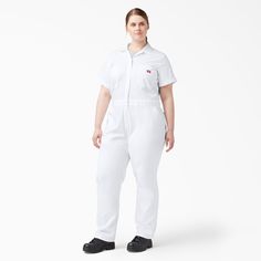 Stay covered while staying cool. These Plus short sleeve coveralls are made with Temp-iQ®, a special material that helps keep you dry and ventilated, even during the toughest jobs. The tough, stain-resistant fabric can take on dirt and grime, while plenty of pockets keep your tools and gear handy. Dickies Short Sleeve Coverall, Dickies Coveralls, Plus Size White, Dickies Women, Keep It Cool, Tall People, Work Uniforms, Red Jumpsuit, White Jumpsuit