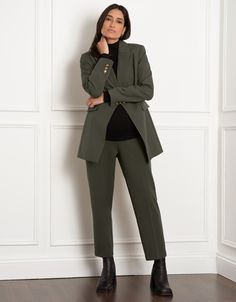 maternity, maternity blazer, nursing, nursing blazer, tailored, workwear, cuff buttons, button, pockets, shaping, back vent, military buttons, co ord, matching, gary, khaki, twill, suit, green, knox Postpartum Dresses, Suit Green, Suit Jackets For Women, Tailored Blazer, Jumper Sweater, Co Ord, Tight Leggings, Baby Wearing, Maternity Clothes