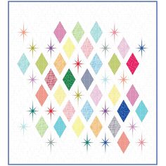 a colorful quilt pattern with stars and diamonds