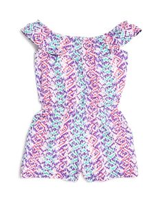 Design History Girls' Print Romper - Sizes S-xl #designhistory #trend #trendy #childrens #girls #romper #print #colorful #summer #ruffle Design History, Girls Prints, Printed Rompers, Peplum Top, Cover Up