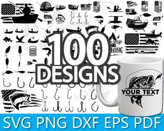 this is an image of 100 fishing designs svg dxf eps png