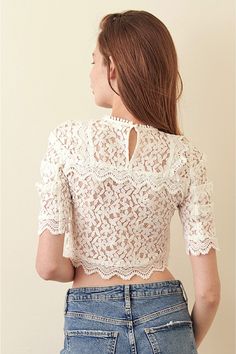 White Lace Crop Top, Pleated Shorts, Lace Crop Tops, White Crop, Scalloped Hem, White Crop Top, Dressed Down, Floral Lace, White Lace