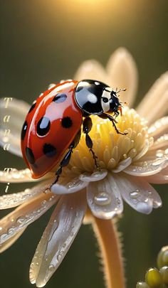 a lady bug sitting on top of a flower