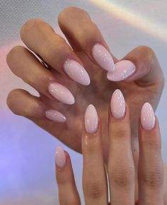 Pearly Pink Almond Nails, Simple Soft Pink Nails, Light Colored Almond Nails, Wide Almond Nails, Milky Pink Almond Nails Chrome, Pink Bubble Bath Nails, Almond Nails Pink And White, White Pink Nail Color, Whitish Pink Nails