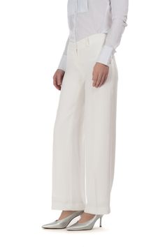 Shine bright and pearly white! Formal Cream Wide-leg Bottoms, Classic White Wide Leg Pants For Work, Elegant White Straight Dress Pants, Classic White High-waisted Wide Leg Pants, Elegant White Dress Pants For Work, Elegant Cream Wide-leg Pants, Elegant Cream Straight Leg Bottoms, Elegant Cream Wide Leg Pants, Classic White Full-length Dress Pants