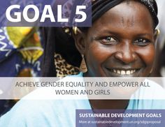 a woman smiling with the text goal 5 achieve gender equality and empower all women and girls