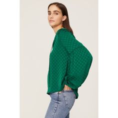 Emerald green jacquard (100% Polyester). Top. V-neck. Long sleeves. Pull on. 23.5" from shoulder to hemline. Imported. Casual Green Tops With Blouson Sleeves, Green V-neck Blouse With Blouson Sleeves, Casual Green Blouse With Blouson Sleeves, Green V-neck Tops With Blouson Sleeves, Green Blouson Sleeve Blouse For Work, Green Blouse With Blouson Sleeves For Work, Green Long Sleeve Blouse With Blouson Sleeves, Green Tops With Blouson Sleeves For Fall, Green Blouse With Blouson Sleeves