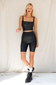 The Midnight Rider Biker Short are made from a leather like stretch fabrication with fitted body and elastic waist. Color: Black Elastic Waist Fitted Body 100% PU Model Wearing Size Small and is 5'7" Tall, 26 Bottoms Sporty Stretch Biker Shorts For Night Out, Sporty Biker Shorts For Night Out, Fitted Biker Shorts For Club, Fitted Casual Biker Shorts For Night Out, Black Short Length Leather Pants For Night Out, Fitted High Waist Biker Shorts For Night Out, Fitted Biker Leather Pants For Night Out, Fitted Leather Shorts, Fitted Short Leather Pants