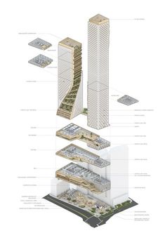 an architectural diagram showing the various parts of a skyscraper