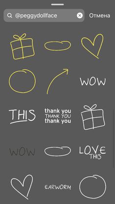 an iphone screen with the words thank you and other things drawn on it, including a gift