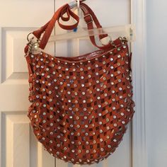 Luxecessories Embellished Lined Hobo Bag (Burnt Orange, Over Shoulder Or Hand Held Straps.) Daily Use Embellished Bags, Leather Embellished Crossbody Bag, Embellished Leather Crossbody Bag, Brown Embellished Shoulder Bag For Everyday Use, Embellished Tote Shoulder Bag For Everyday Use, Chic Embellished Shoulder Bag For Shopping, Chic Embellished Bags For Shopping, Chic Embellished Shopping Bags, Embellished Shoulder Bag For Everyday Use