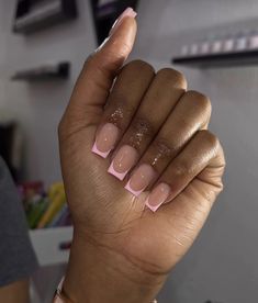 Small Pink French Tip Nails, Short French Pink Nails, French With Pink Tips, Square Nails Short French, Short Nails With French Tips, Pink French Tip Nails And Toes, French Tip Acrylic Nails Short Square, French Nails With Pink Tips, Short Square Pink French Tip Nails