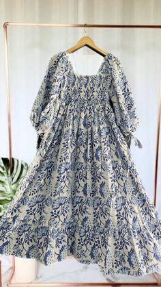 Bohemian Maxi Floral Cotton Dress Hand Block Print Dress - Etsy Women Long Gown, Block Print Dress, A Line Maxi Dress, Floral Cotton Dress, Bohemian Maxi, Modest Dresses Casual, Designer Dresses Casual, Stylish Dress Book, Hand Block Print