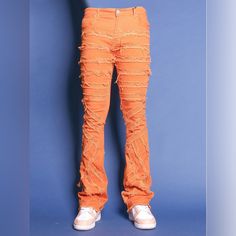 Sz 40 508 Uniom Stack Pants Orange Fitted Orange Straight Pants, Orange Stretch Straight Pants, Orange Straight Leg Cotton Pants, Orange Straight Leg Bottoms With Pockets, Orange Cotton Straight Leg Pants, Fitted Wide-leg Orange Bottoms, Fitted Wide Leg Orange Bottoms, Fitted Orange Bottoms With Pockets, Orange Full-length Cotton Bottoms