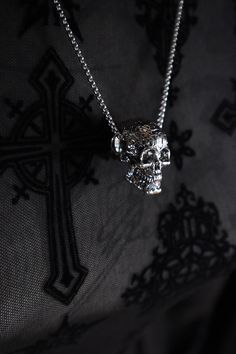 "☆☆Welcome to the Submit and Obey☆☆ 3 Dimensional Stainless Steel skull pendant necklace a solid statement piece comes on a 24\" chain hollow underneath. Introducing our Gothic Stainless Steel Skull Necklace, the perfect accessory to add an edgy and stylish touch to any outfit. Crafted with meticulous attention to detail, this 3D pendant showcases a beautifully crafted silver skull suspended from a durable stainless steel chain. Designed to appeal to both men and women, this versatile necklace i Goth Pendant, Grunge Necklace, Vampire Earrings, 3d Pendant, Alternative Aesthetic, Alt Clothes, Dark Jewelry, Skull Pendant Necklace, Alternative Jewelry