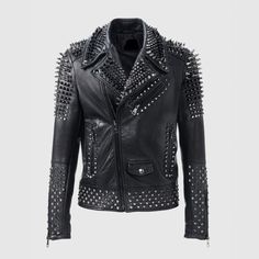 #Handmade #Silver #Biker #Brando #Mens #Punk #Biker #Full #Black #Silver #Studded #Biker #Leather #Jacket Men Trendy Fashion, Leather Jackets Men, Punk Leather Jacket, Jaket Motor, Punk Jacket, Motorbike Leathers, 21 Jump Street, Celebrities Leather Jacket, Biker Jacket Men