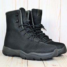 Built Tough For Winter Weather The Jordan Future Men's Boot Features A Waterproof Upper, Plush Cushioning And Rugged Traction For Premium Comfort In Snowy Condition Waterproof Upper Helps Keep Feet Warm And Dry Nike Watershield Lining Has Sealed Seams To Block Out Precipitation Soft, Sweat-Wicking Fabric Lines The Collar For Extra Warmth Phylon Carrier Houses A Full-Length Lunarlon Core For A Plush Ride Ortholite Sockliner Enhances Underfoot Comfort Rugged Rubber Outsole For Excellent Traction Black Weatherproof Sneakers For Streetwear, Waterproof Mid-top Winter Sneakers, Winter Waterproof Mid-top Sneakers, Black Winter Sneakers With Rubber Sole, Black High-top Hiking Boots With Rubber Sole, Urban Black Waterproof Boots For Outdoor Activities, Black Low-top Hiking Boots With Rubber Sole, Winter Mid-top Waterproof Sneakers, Weatherproof Gore-tex Sneakers For Streetwear