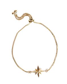 This bracelet is truly a delight to give and to wear!  The compass star symbolizes the North Star and the guidance it gave so many years ago; a true beacon of hope and inspiration.  With a fully adjustable slider, this bracelet is perfect for any wrist size. Details: gold plated stainless steel, gold plated compass star charm Adjustable Celestial Bracelets With Star Charm, Adjustable Star-shaped Celestial Bracelets, Adjustable Celestial Star Bracelet, Adjustable Celestial Star Jewelry, Adjustable Gold Jewelry With Star Charm, Adjustable Yellow Gold Star Bracelet, Adjustable Celestial Bracelet Gift, Adjustable Celestial Bracelet For Gifts, Adjustable Celestial Style Bracelet Gift