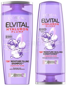 L'OREAL ELVITAL HYALURON PLUMP SHAMPOO & CONDITIONER Set 72H Hydration for Dry Hair Set includes: shampoo 250ml (8.5oz) & conditioner 200ml (6.8oz) Is your hair dry and in need of moisture? Discover the new Elvital Hyaluron Plump products with hyaluronic acid. The shampoo hydrates hair for up to 72 hours*, leaving it shiny and 10 times more hydrated**. The conditioner prevents hair from tangling and locks in moisture. For an even better effect, try the Hyaluron Plump mask and serum. * Instrument Elvive Shampoo, Loreal Skin Care, Loreal Shampoo, Loreal Hair, Victoria Secret Body Mist, Shampoo Ingredients, Good Shampoo And Conditioner, Hair Set, Hair Dry