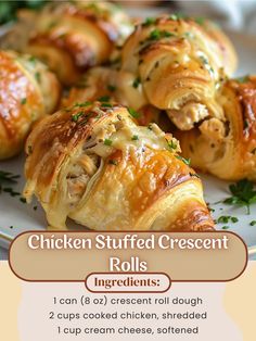 chicken stuffed crescent rolls on a white plate