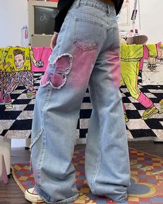 Look your best in these Y2K Pink Butterfly Jeans! Featuring buterfly print, a mid-rise fit, and wide legs, you'll be bringing the early 2000s back in style Size: • S: Waist: 64cm/ 25.2 in, Hips: 92cm/ 36.2 in, Length: 101cm/ 39.8 in• M: Waist: 68cm/ 26.8 in, Hips: 96cm/ 37.8 in, Length: 102cm/ 40.2 in• L: Waist: 72cm/ 28.3 in, Hips: 100cm/ 39.4 in, Length: 103cm/ 40.6 in• XL: Waist: 76cm/ 29.9 in, Hips: 104cm/ 40.9 in, Length: 104cm/ 40.9 inMaterial: Denim Aesthetic Clothes Y2k, Catrine Demew, Butterfly Jeans, Indie Aesthetic Outfits, Cowboy Pants, Stickers Anime, Clothes Y2k, Outfit Layout, Print Jeans