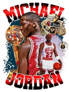 an image of michael jordan and the chicago bulls with rings on his head in front of him