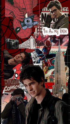 the amazing spider man collage is featured in this image