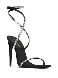 Satin Sandals, Rhinestone Heels, Cute Heels, Saint Laurent Shoes, Crystal Embellishment, Black Silk