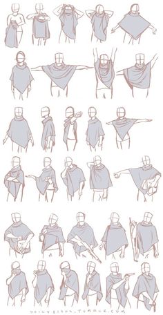 an image of some drawings of people in capes and cloaks with their arms spread out