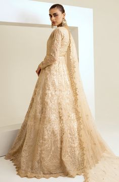 Bollywood Style Floor-length Anarkali Set For Ceremony, Semi-stitched Gold Dress With Floral Embroidery, Wedding Embroidered Georgette Anarkali Set, Traditional Semi-stitched Gown With Floral Embroidery, Embroidered Georgette Anarkali Set For Wedding, Floor-length Gown With Intricate Embroidery, Semi-stitched, Anarkali Embroidered Floor-length Dress With Dupatta, Floor-length Wedding Dress For Eid Reception, Semi-stitched Floor-length Gown With Intricate Embroidery