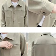 three images show how to fold an overshirt jacket