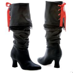 Women's Black Pirate Boots- Size 10 - Brand New Never Worn Be The Captain Of Your Own Ship With These Women's Black Pirate Boots. Includes (1) Pair Of Boots With A Red Sash And 2.5" Heel.- Size 10 Material Polyurethane, All Man Made Material Gender F Pirate Boots Womens, Pirate Shoes, Arcana Oc, Pirate Aesthetic, Costume Pirate, Black Pirate, Pirate Dress, Pirate Boots, Pirate Outfit